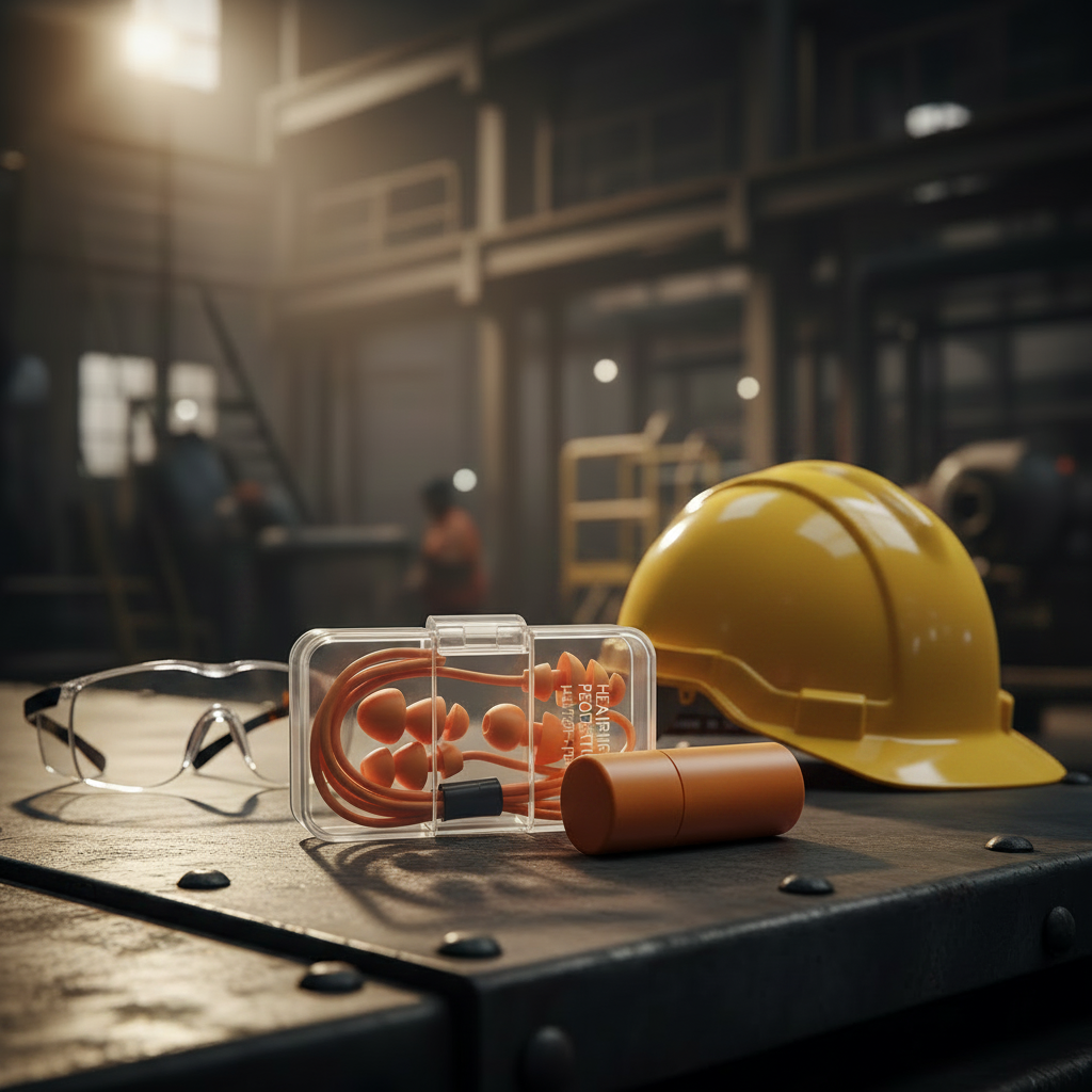 Tapaoídos cordón en banco de trabajo industrial