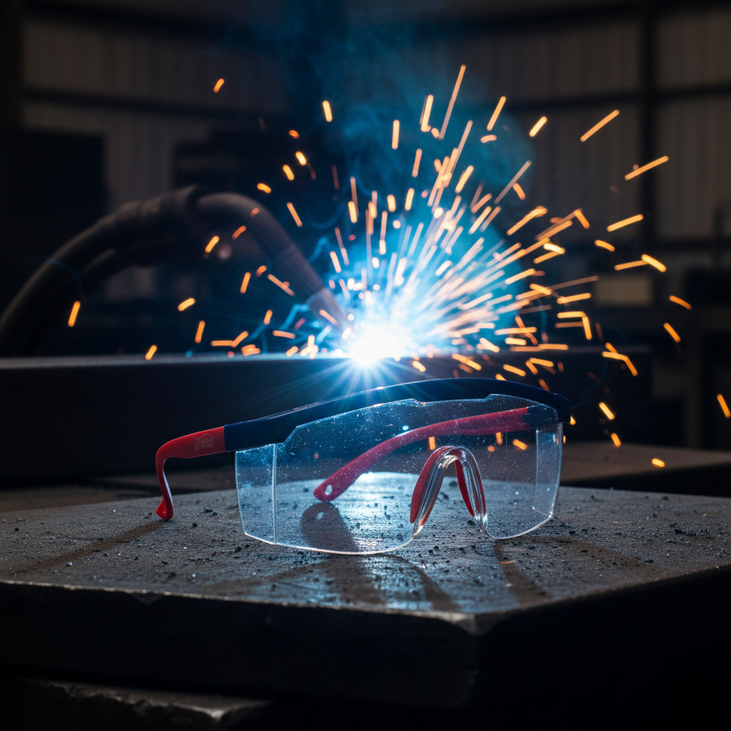 Gafas transparentes con chispas de soldadura