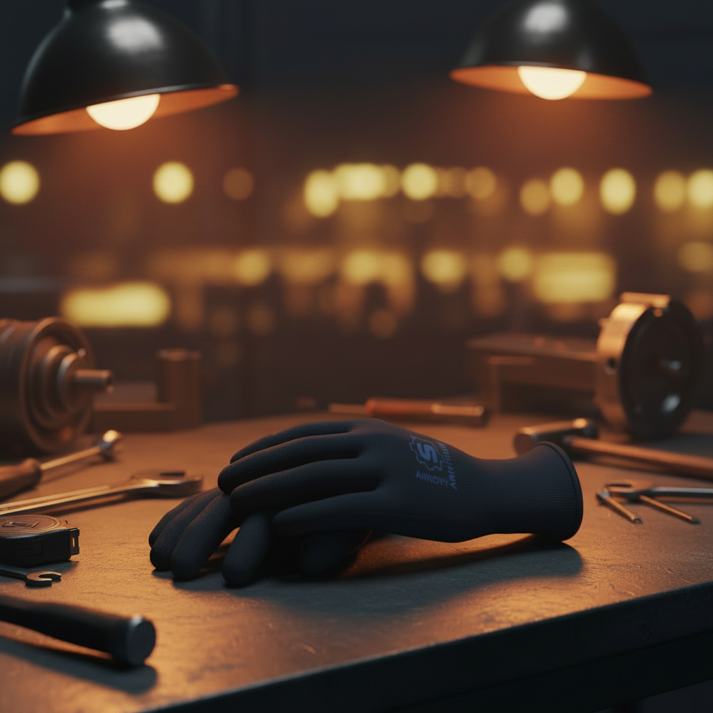 Guantes nitrilo negro sobre mesa de trabajo