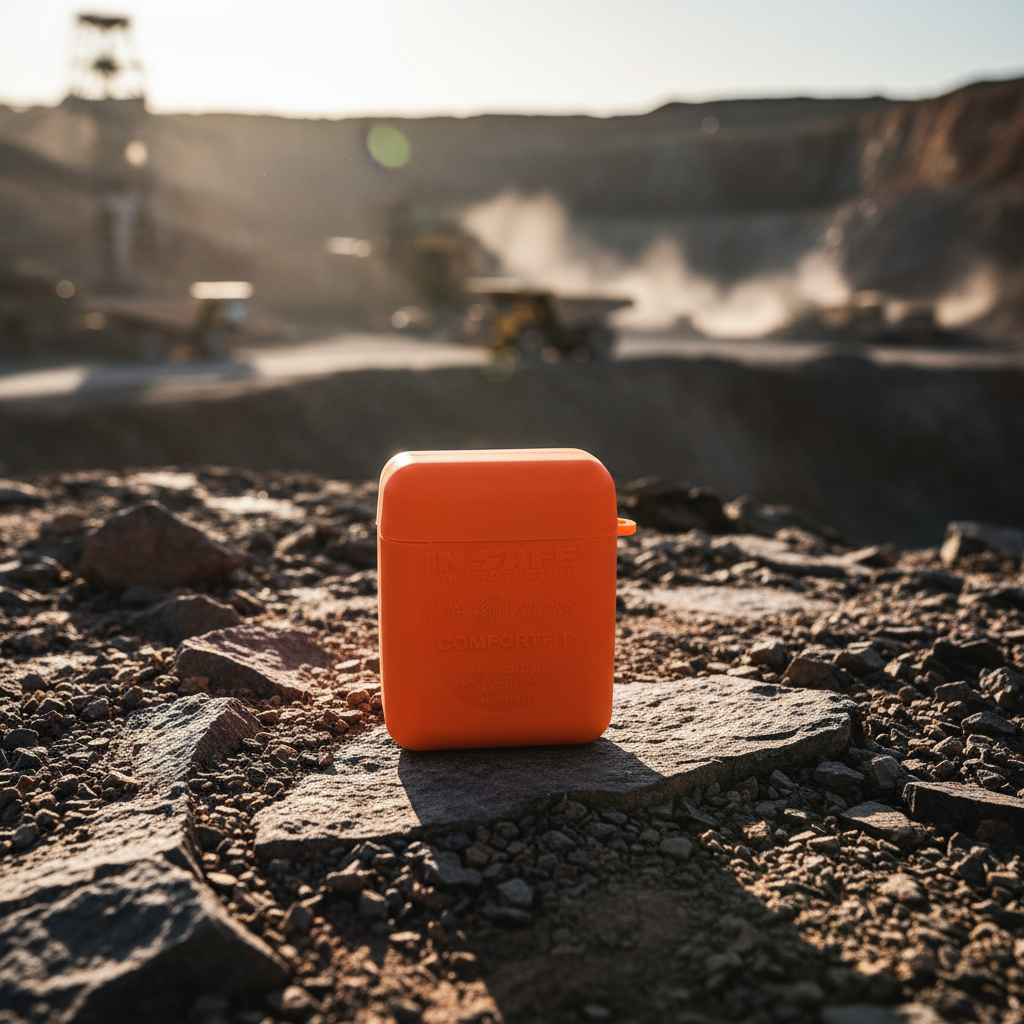 Estuche naranja protección auditiva ambiente industrial