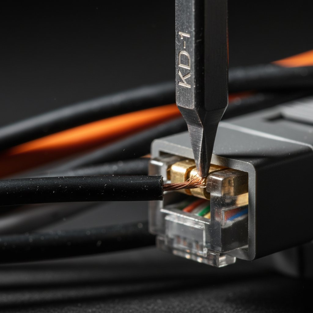 KD-1 - Detalle macro cuchilla insertando conductor RJ45