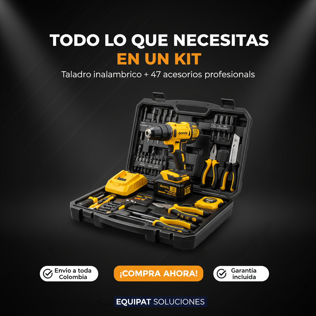 Taladro Inalámbrico Dotvix Kit 47 Piezas con Maletín